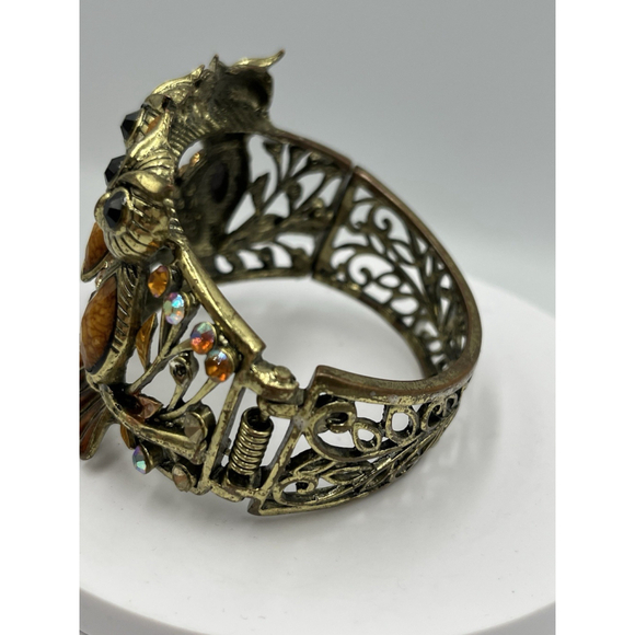 Vintage Owl Gold Tone Cuff Clamper Bangle Bracelet HANDMADE VTG SEE ALL - Picture 7 of 16